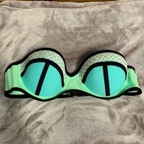 SO Crochet Colorblock Strapless Push-up Underwire Bikini SwimTop‎ Green - Size M - Picture 1 of 3